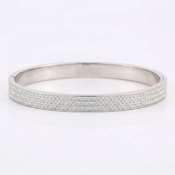 Waterproof silver-colored plated titanium steel zircon bangle, perfect for affordable daily wear jewelry.