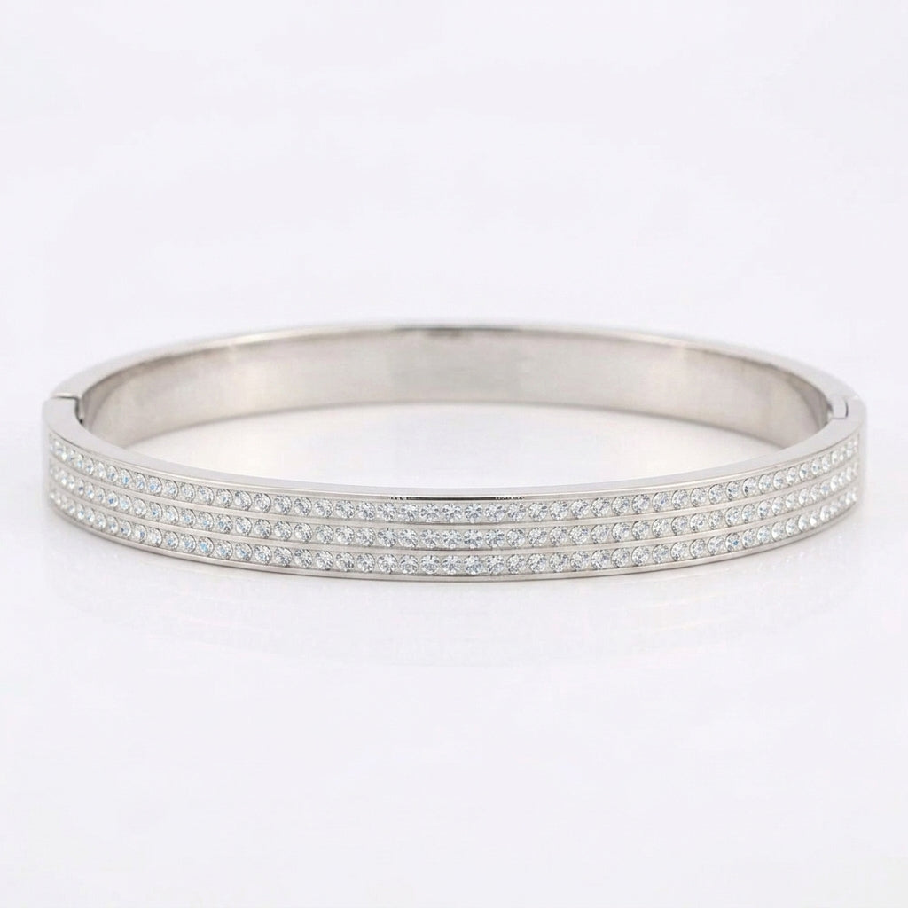 Waterproof silver-colored plated titanium steel zircon bangle, perfect for affordable daily wear jewelry.