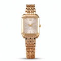 Radian Square Quartz Watch in polished gold-tone finish with white dial and metal link bracelet